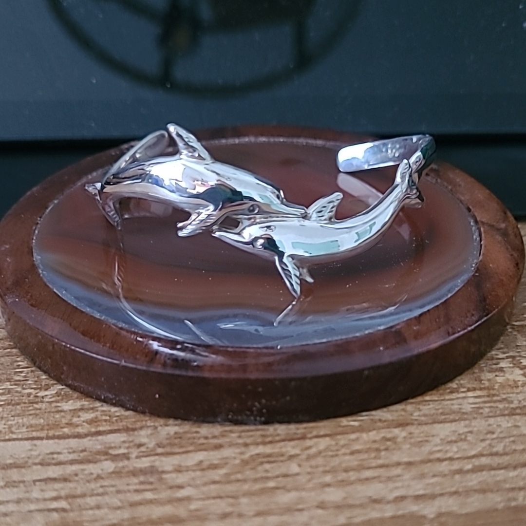 Adorable Sterling Silver Dolphin Cuff Bracelet